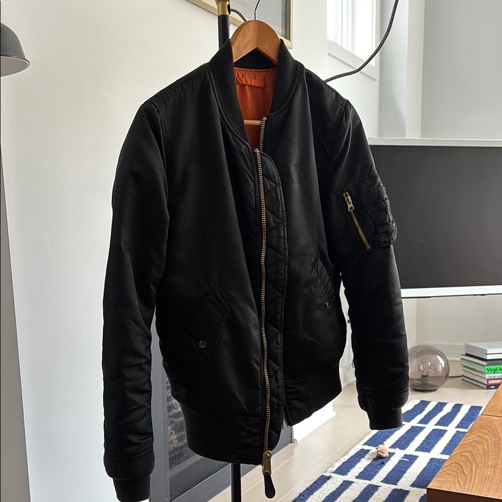 Alpha Industries Black Bomber Jacket Nylon Ribbed